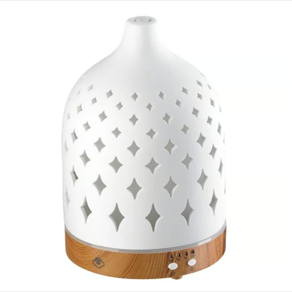 Serene House Supernova White 125 Ceramic Ultrasonic Aroma Diffuser w/ Wood Base - Picture 2 of 13